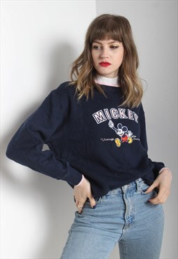 Vintage Disney Mickey Embroidered Sweatshirt Jumper Blue