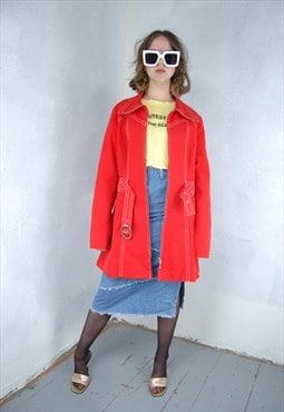 Vintage 80's retro long party tailored trench coat in red