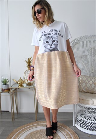 VINTAGE DRESS PRINTED T-SHIRT AND GOLDEN FABRICS