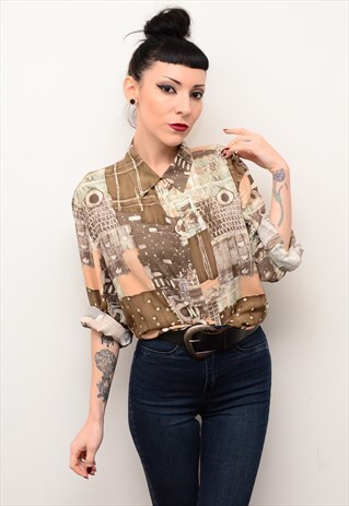 VINTAGE 90'S INDIE FOLK PATTERNED OVERSIZED SHIRT