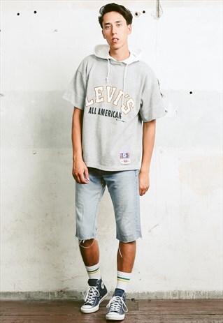 VINTAGE 90S LEVIS SHORT SLEEVE HOODED SWEATSHIRT