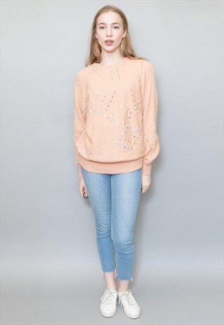 VINTAGE 1980'S SLOUCHY PEACH SOFT COZY JUMPER