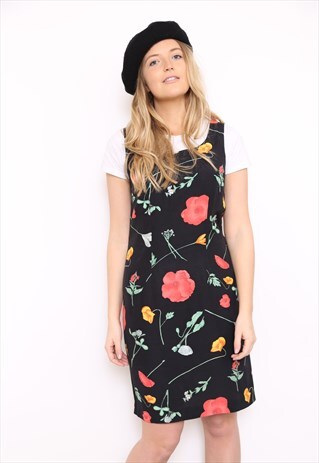 VINTAGE 90S DARK FLORAL PRINT MINI DRESS