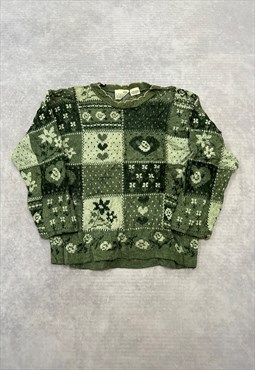 Vintage Knitted Jumper Abstract Flower Patterned Knit 