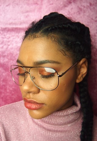 80S STYLE OVERSIZED VINTAGE SILVER CLEAR LENS GLASSES