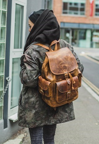 LUXURY DISTRESSED BROWN TRAVELLER'S BACKPACK