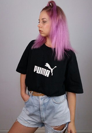 VINTAGE 90'S PUMA UNISEX CLASSIC T-SHIRT LARGE LOGO IN BLACK