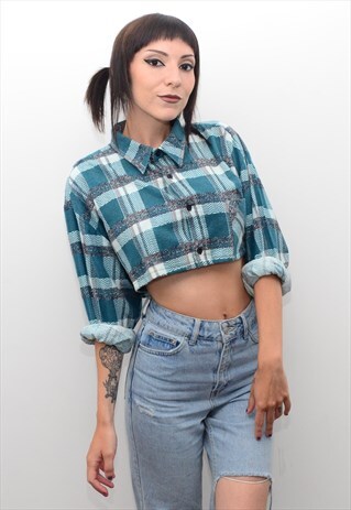 VINTAGE 90'S GRUNGE CHECKED REWORKED CROPPED SHIRT