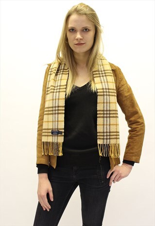 VINTAGE CASHMERE CHECKED SCARF BEIGE/YELLOW -AS68