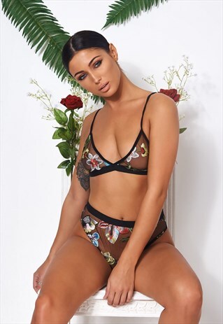 LILLY FLORAL EMBROIDERED MESH KNICKER SET