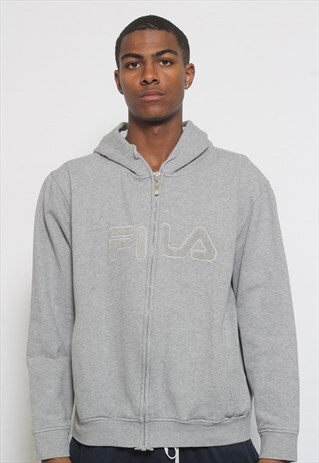 VINTAGE FILA FULL ZIP LOGO HOODIE GREY