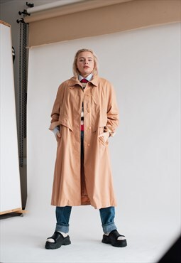 Vintage 90s Oversized Long Women Trench Coat in Sand L