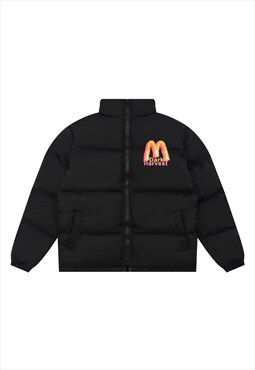 Fast food bomber jacket burger print puffer skater coat
