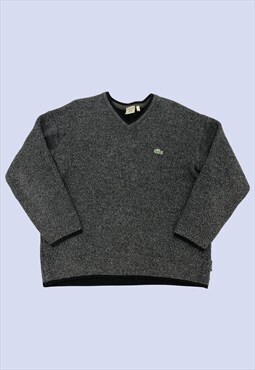 Vintage Grey Speckled V Neck Wool Casual Thick Knit Jumper