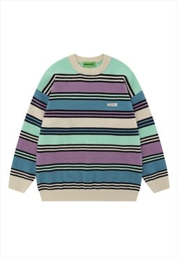Horizontal stripe sweater knitted retro pattern jumper blue