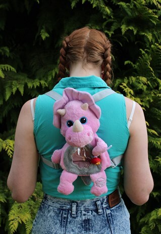 VINTAGE 90'S PINK DINOSAUR SOFT TOY FESTIVAL BACKPACK