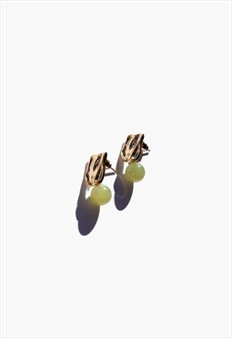 Alec green jade bead gold earrings