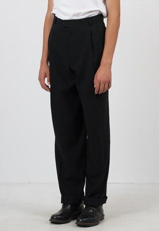 VINTAGE BLACK HUGO BOSS WOOL TROUSERS BOTTOMS