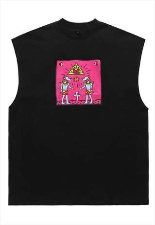 EGYPTIAN PRINT SLEEVELESS TSHIRT SPHYNX TANK TOP SURFER VEST