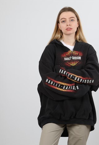 VINTAGE HARLEY DAVIDSON XXXL BLACK PRINT HOODIE