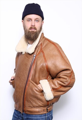 VINTAGE SHEEPSKIN SHEARLING LEATHER BOMBER FLIGHT JACKET