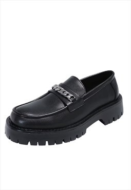 Silver chain loafers shoes fancy platform boots in black