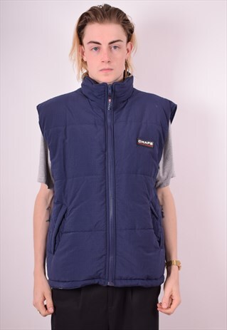 CHAPS MENS VINTAGE PADDED GILET XL BLUE 90S
