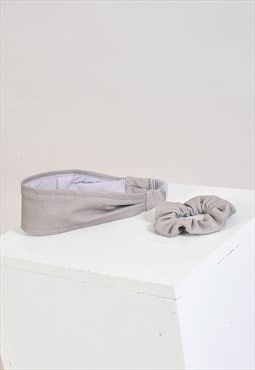 New suede leather headband and scrunchie set in grey