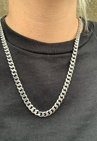 7MM THICK CURB CHAIN NECKLACE- SILVER