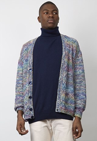 VINTAGE 80'S MULTICOLOUR TEXTURED KNIT CARDIGAN