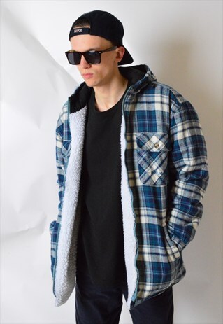 VINTAGE 90S CHECK WARM HOODIE JACKET