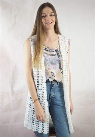 VINTAGE WHITE CROCHET WAISTCOAT