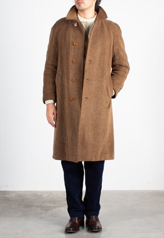 MEN'S TALLIA BROWN HERRINGBONE ALPACA COAT