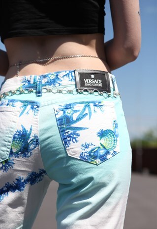 RARE VINTAGE Y2K VERSACE LOW RISE PRINTED JEANS