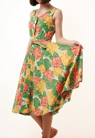 70S VINTAGE FLORAL MIDI LENGTH SLEEVELESS DRESS 985