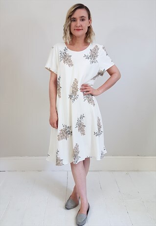 VINTAGE 90'S OFF WHITE BOTANICAL PRINT DRESS