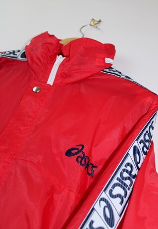 VINTAGE 90S ASICS WINDBREAKER JACKET WITH FOLD OUT HOOD