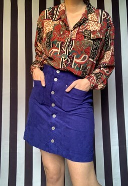 Vintage YK2 boho electric blue faux suede mini skirt, pocket