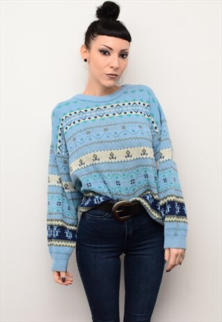 VINTAGE 90'S CUTE INDIE ABSTRACT PATTERNED CHUNKY JUMPER
