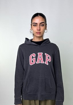 Grey Pink 90s GAP Embroidered Spellout Hoodie Sweatshirt