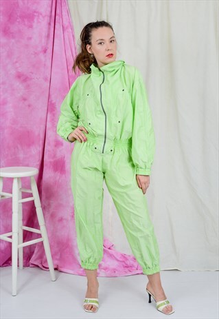 NEON GREEN JUMPSUIT VINTAGE GIGIRIZZI NYLON TRACKSUIT M-XL