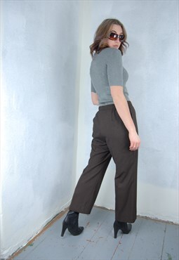 Vintage y2k flare glam long baggy casual trousers in brown