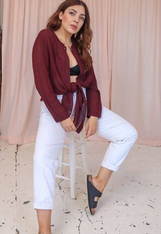 VINTAGE 90S OVERSIZED BLOUSE IN BURGUNDY STRIPE