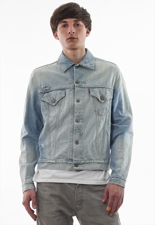 VINTAGE LEVIS DISTRESSED TRUCKER 90S BLUE DENIM JEANS