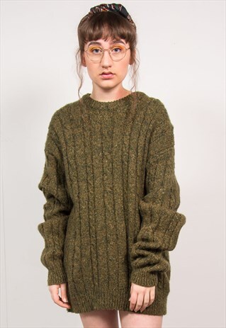 VINTAGE 90'S GREEN FISHERMANS KNIT JUMPER