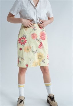 Vintage Y2k Highwaisted Midi Skirt in Pastel Floral Print M