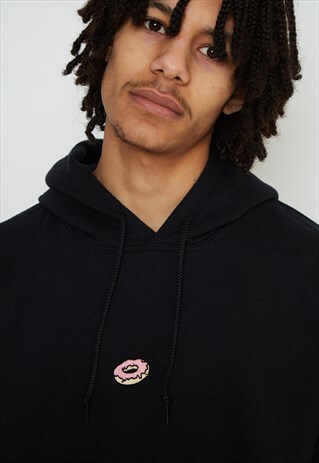 DONUT EMBROIDERED BLACK HOOD