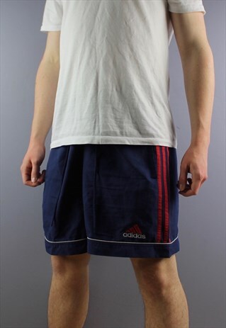 VINTAGE ADIDAS SHORTS IN NAVY WITH POCKETS, EMBROIDERED LOGO