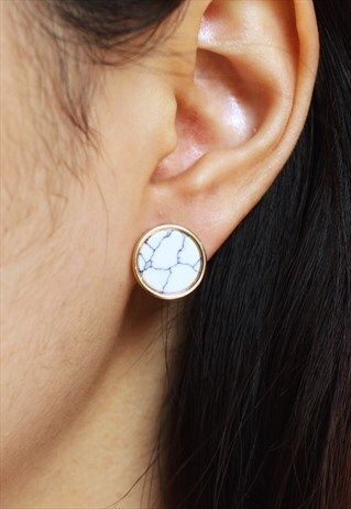 ROUND MARBLED STONE EARRINGS