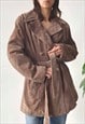 Vintage 00's Y2K Autumn Brown Suede Belted Trench Coat